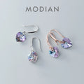 Rainbow Crystal Heart Drop Earrings – Silver or Rose-Gold Color