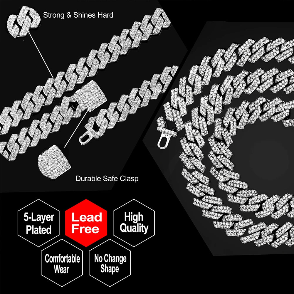 Rhinestone Cuban Link Chain – Necklace & Bracelet Options