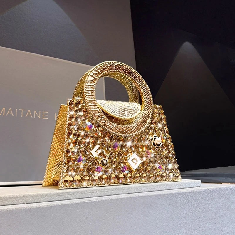 Women's Rhinestone Ring-Handle Evening Handbag