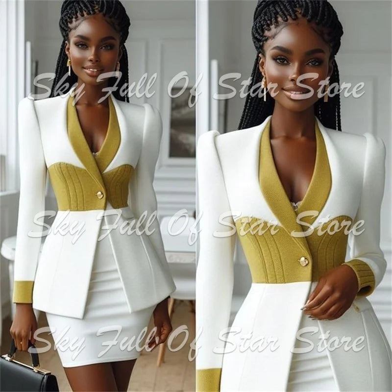 Contrast-Panel Peplum Blazer & Mini Skirt Set