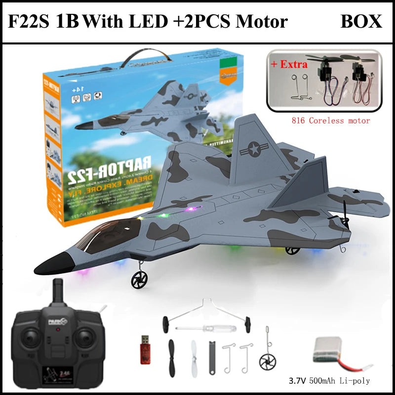 F22S Remote-Control Airplane – Gyro & LED Bundle Options