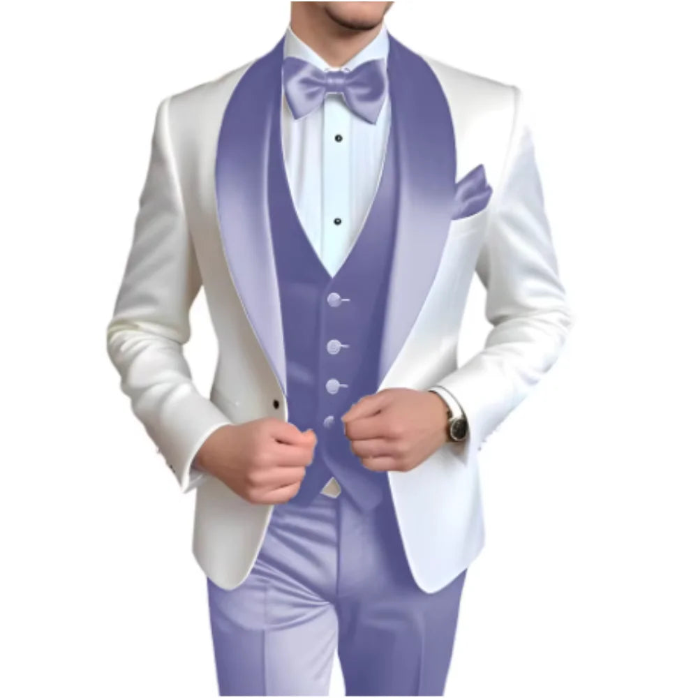 Customized Men's 3-Piece Tuxedo with Shawl Lapel Smoking Suit Wedding Groomsmen Formal Party Blazer Vest Pants Ternos Masculinos