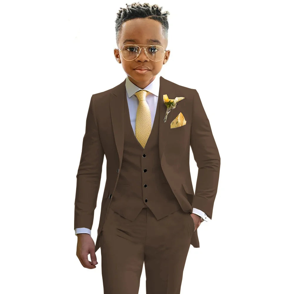 Boys’ 3-Piece Formal Suit Set – Jacket, Vest & Trousers, 2T–20T