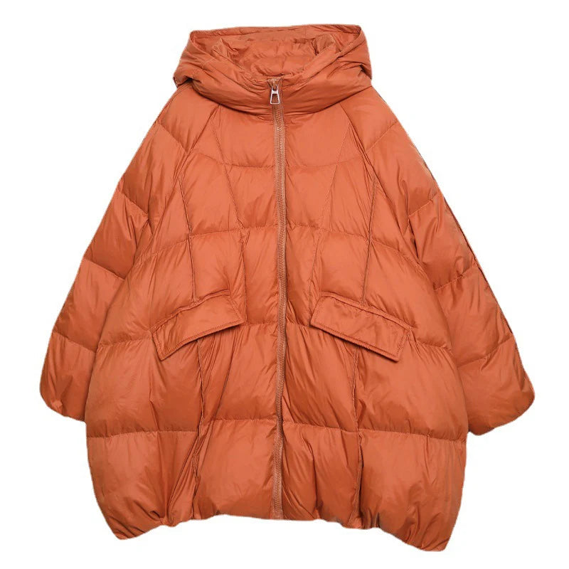 Hooded White Duck Down Puffer Jacket, Oversized Fit