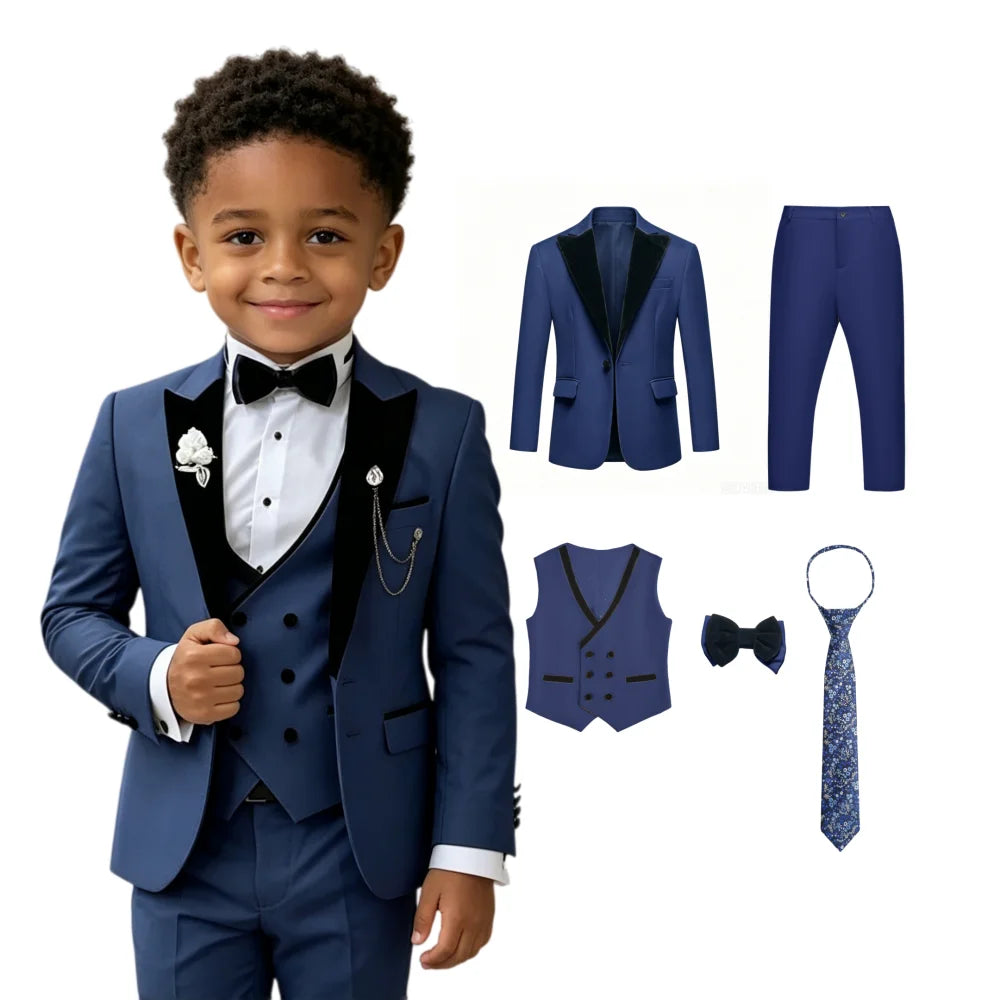 Boys’ 5-Piece Formal Suit Set with Bow Tie & Necktie – 3T–14T
