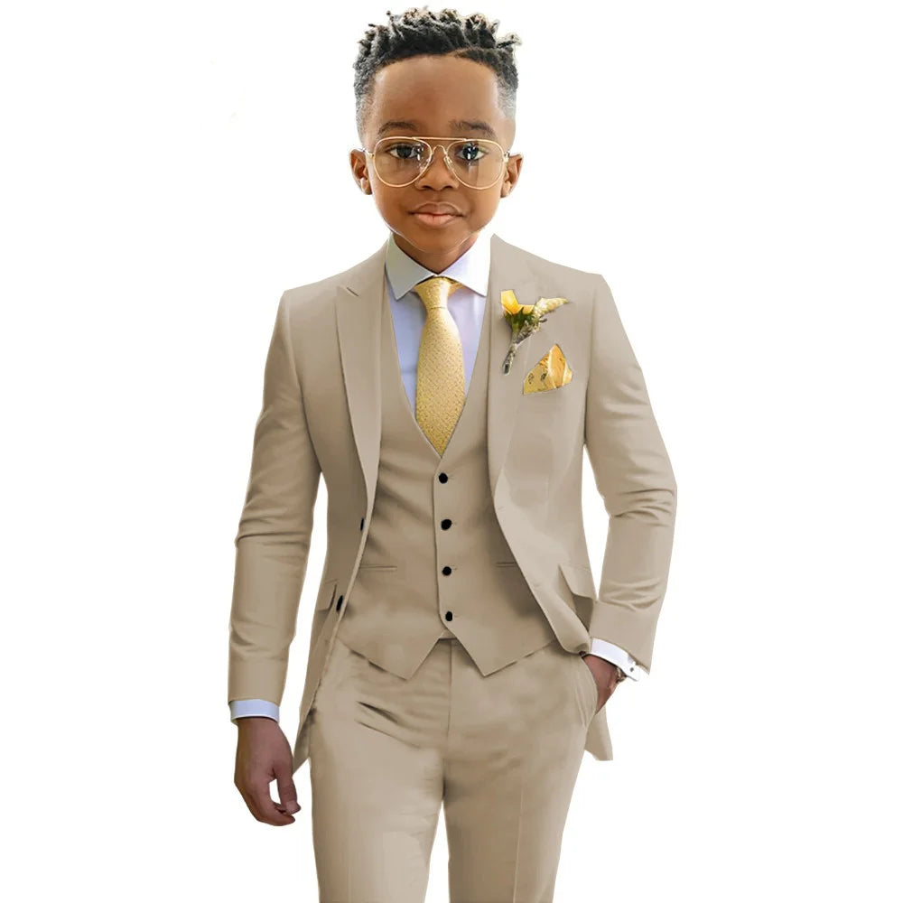 Boys’ 3-Piece Formal Suit Set – Jacket, Vest & Trousers, 2T–20T