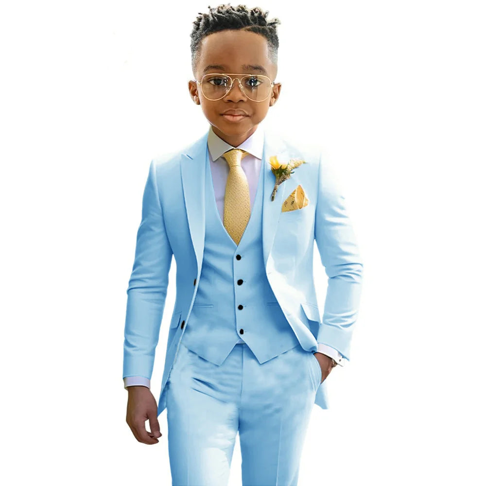 Boys’ 3-Piece Formal Suit Set – Jacket, Vest & Trousers, 2T–20T