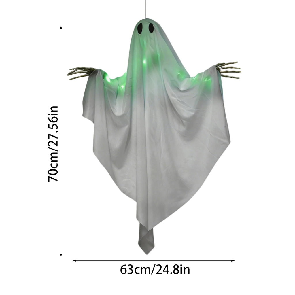 Green Light-Up Hanging Halloween Ghost – Skeleton Hands