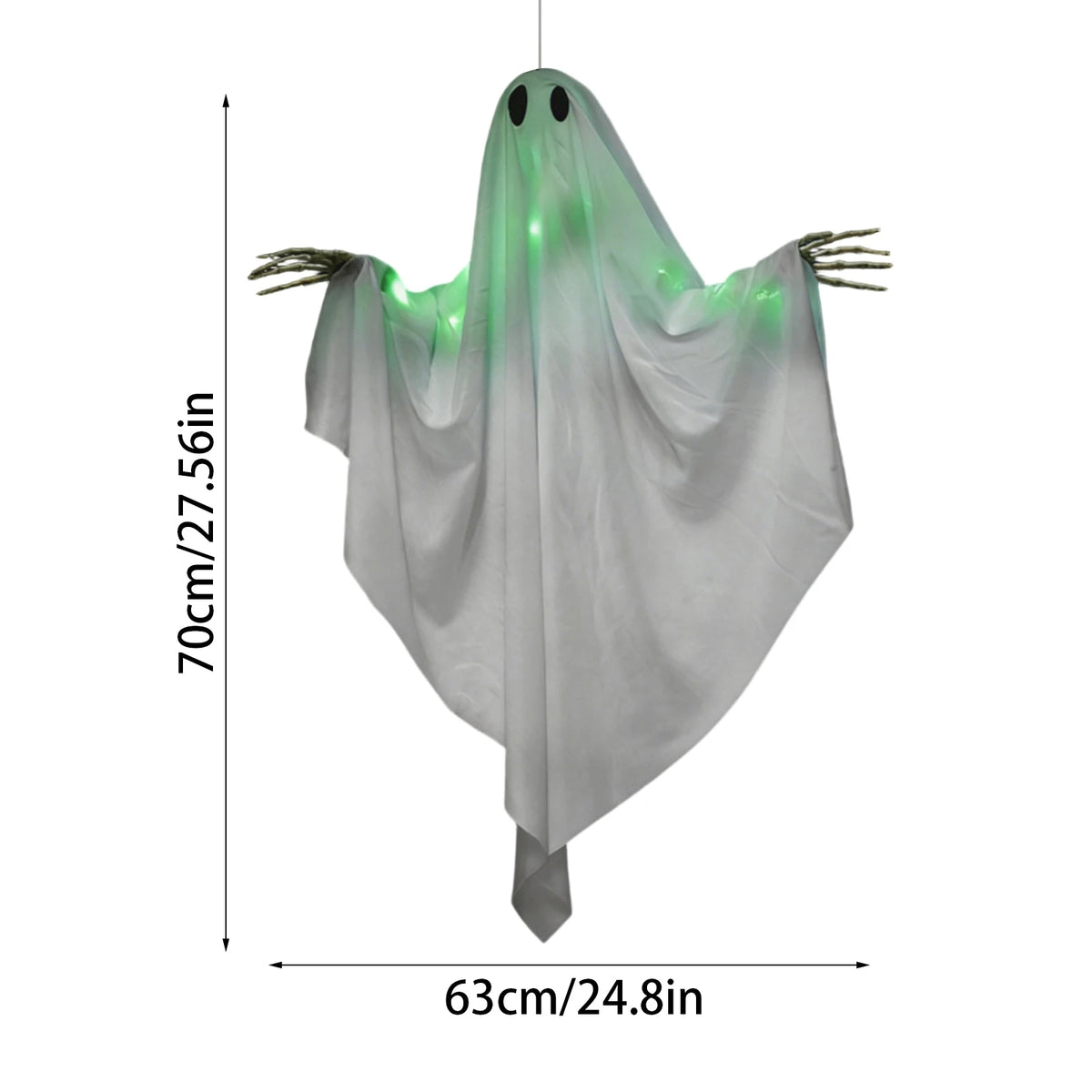 Green Light-Up Hanging Halloween Ghost – Skeleton Hands