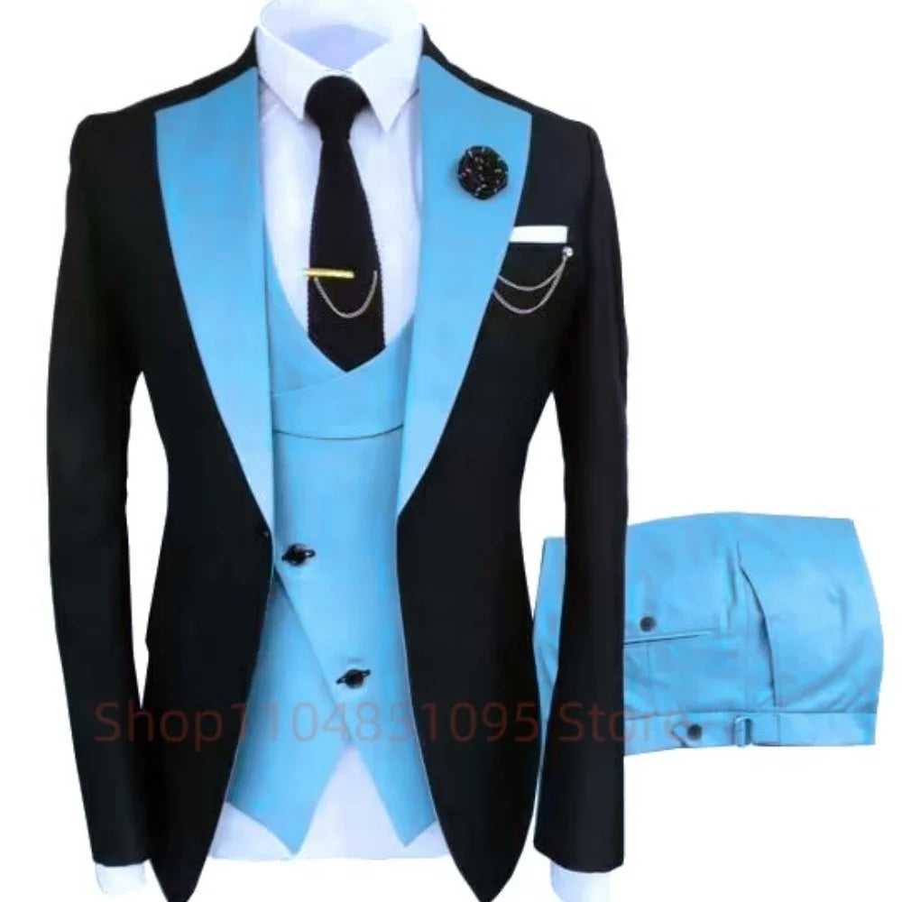 Men's Contrast-Lapel Formal Suit for Weddings & Prom