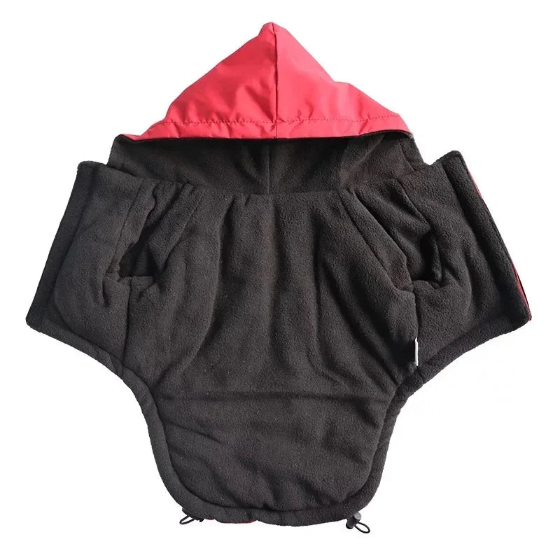 Hooded Dog Jacket with Reflective Details – Red & Black