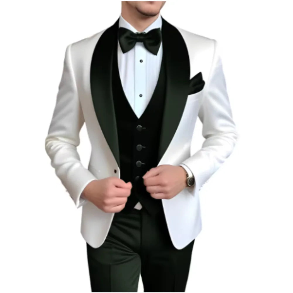 Customized Men's 3-Piece Tuxedo with Shawl Lapel Smoking Suit Wedding Groomsmen Formal Party Blazer Vest Pants Ternos Masculinos