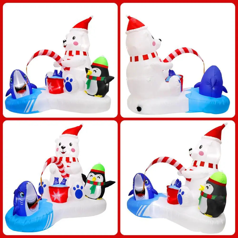 LED Christmas Inflatable Polar Bear Fishing Scene with Penguin & Shark