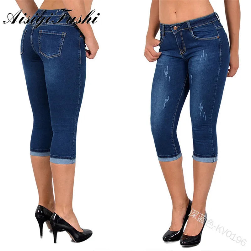Mid-Rise Stretch Capri Jeans – S to 5XL