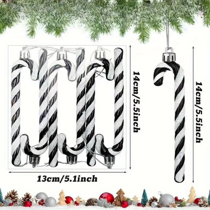 Glitter Candy Cane Christmas Ornaments – Set of 6