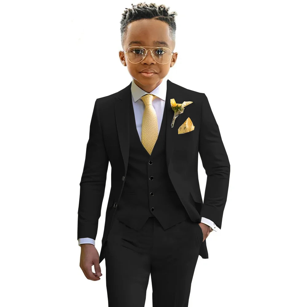 Boys’ 3-Piece Formal Suit Set – Jacket, Vest & Trousers, 2T–20T