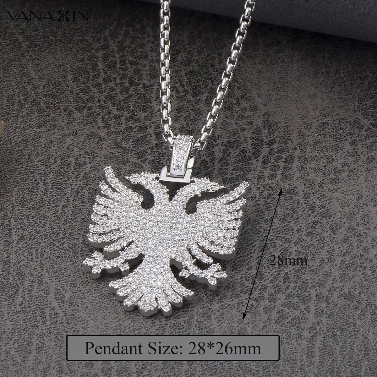 Albanian Double-Headed Eagle Cubic Zirconia Pendant Necklace