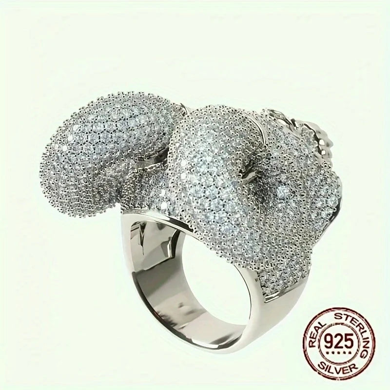 Gothic Horned Skull Ring with Green Eyes