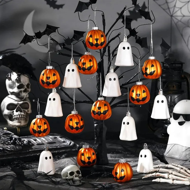 Halloween Ghost & Pumpkin Hanging Ornaments – 12 Pieces