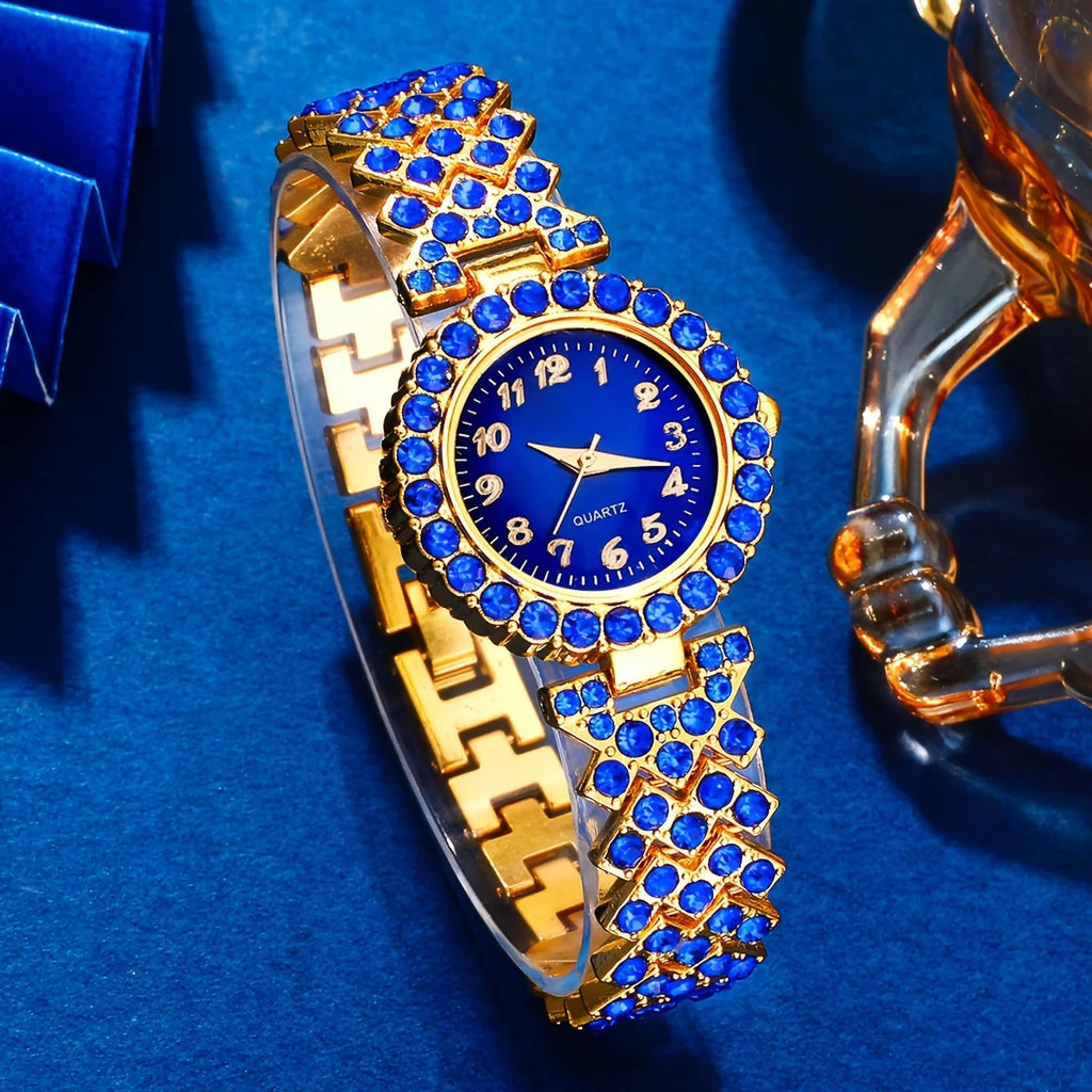 Women’s 6-Piece Quartz Watch & Jewelry Set – Blue or Red