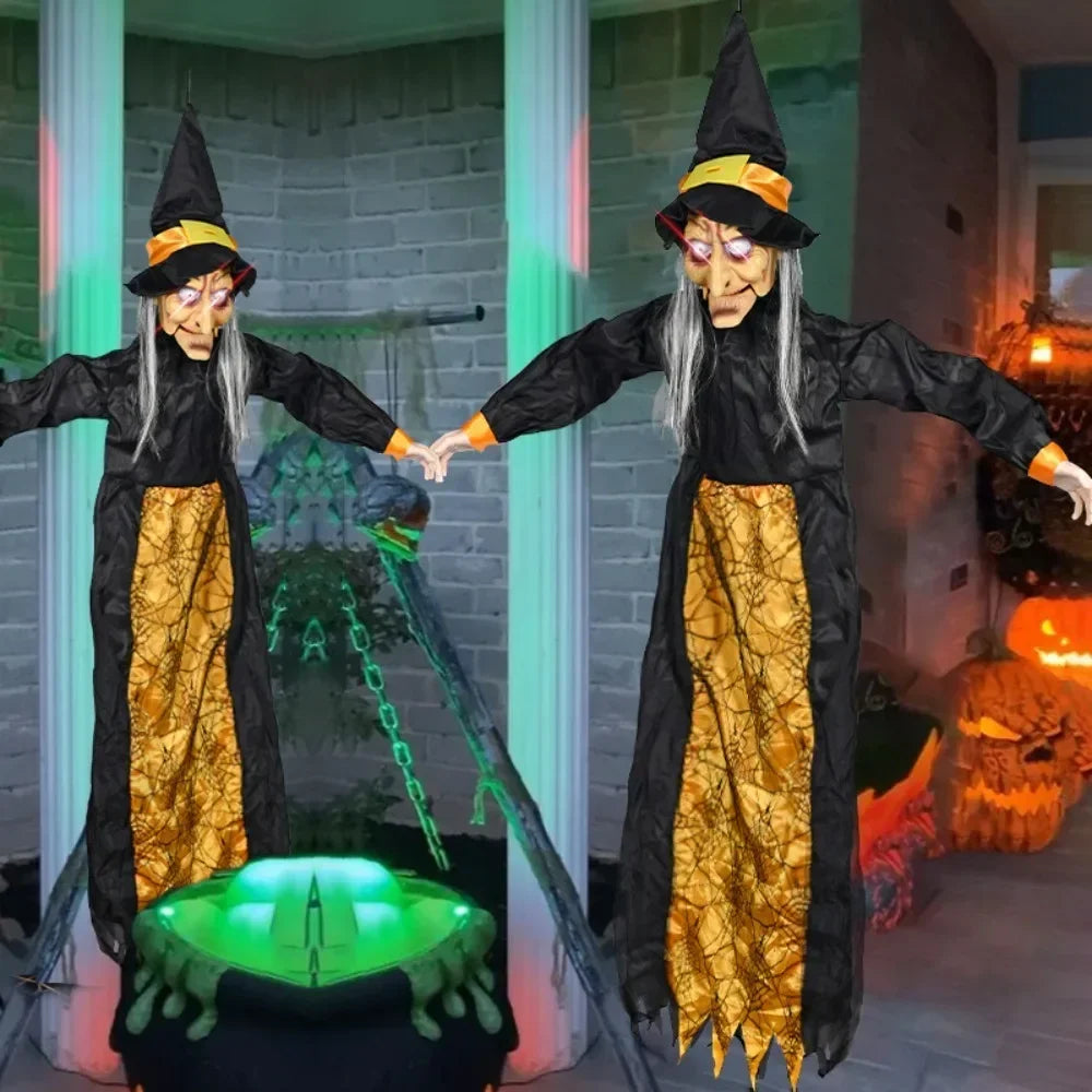 Hanging Halloween Witch with Light-Up Eyes & Sound