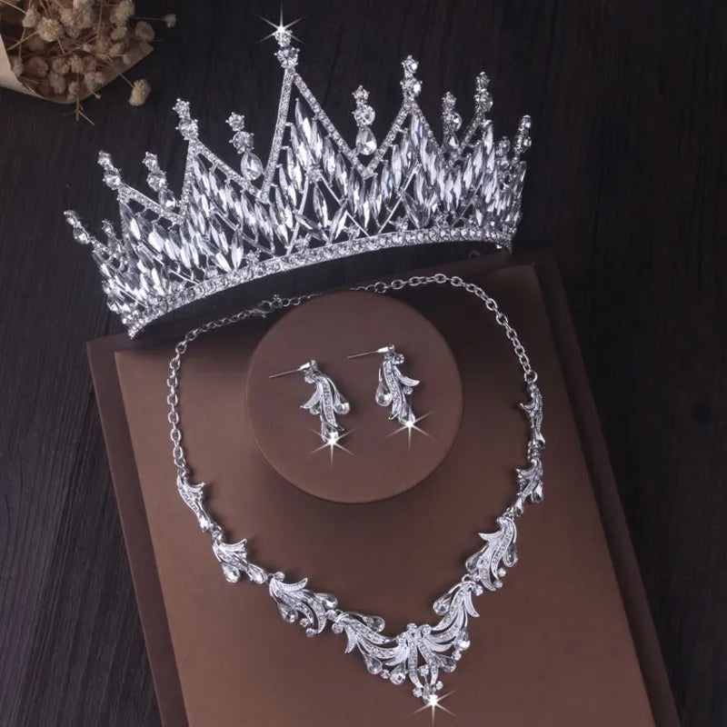 Baroque Crystal Bridal Jewelry Set with Tiara, Necklace and Earrings
