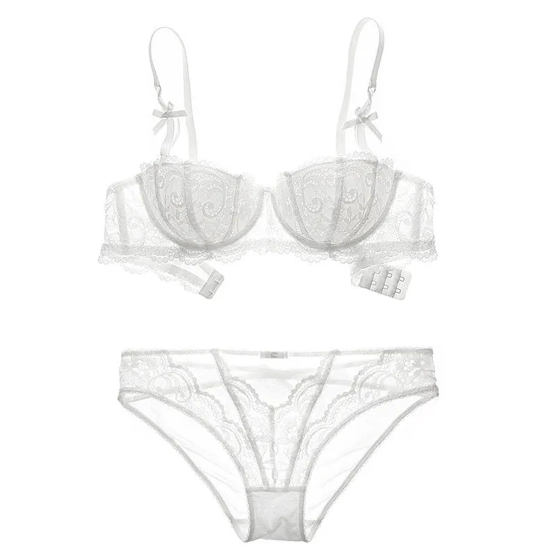 Floral Lace Push Up Bra Set with Panties and Garter