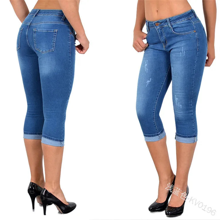 Mid-Rise Stretch Capri Jeans – S to 5XL