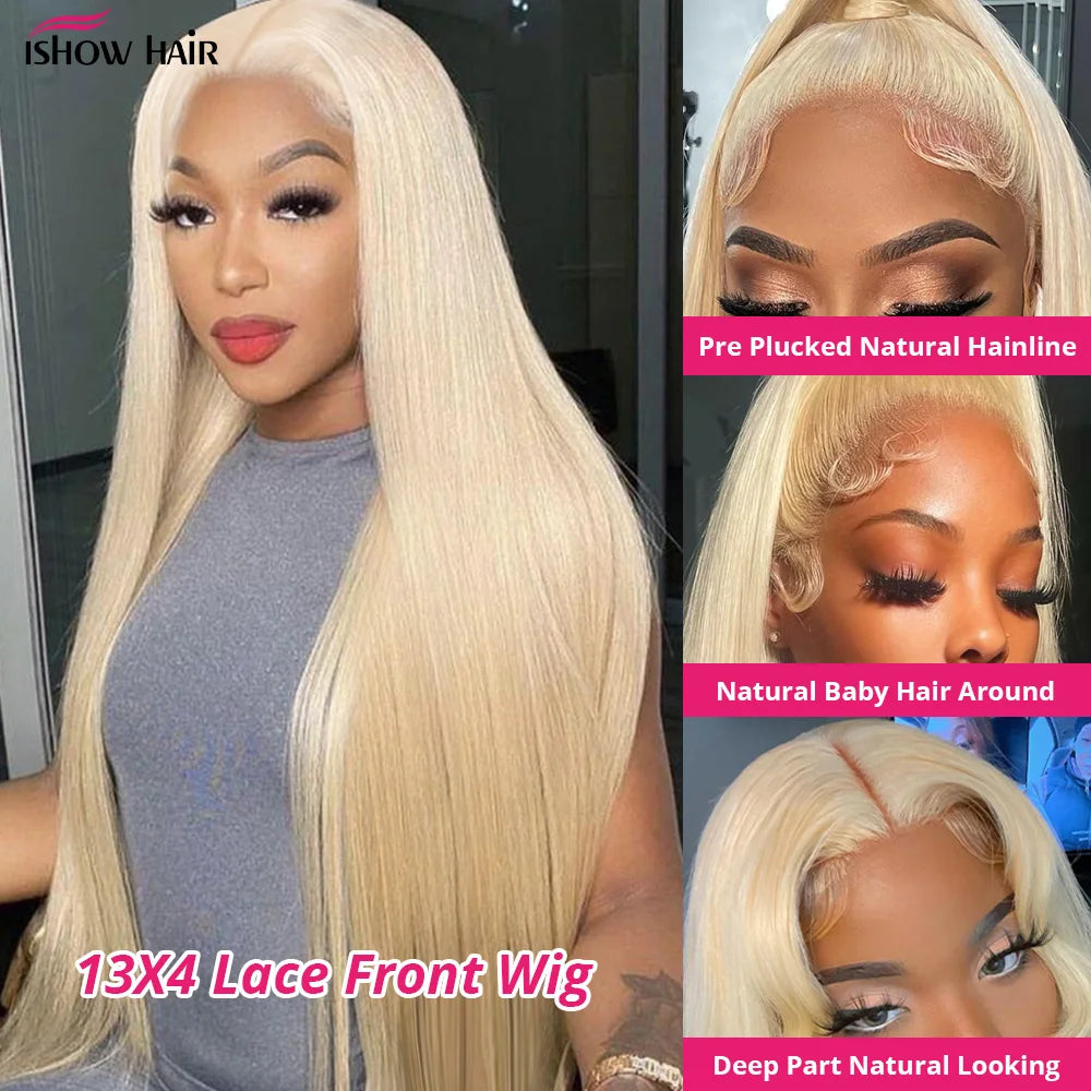 613 Blonde Straight Lace Front Wig, Human Hair, 10-30 Inches