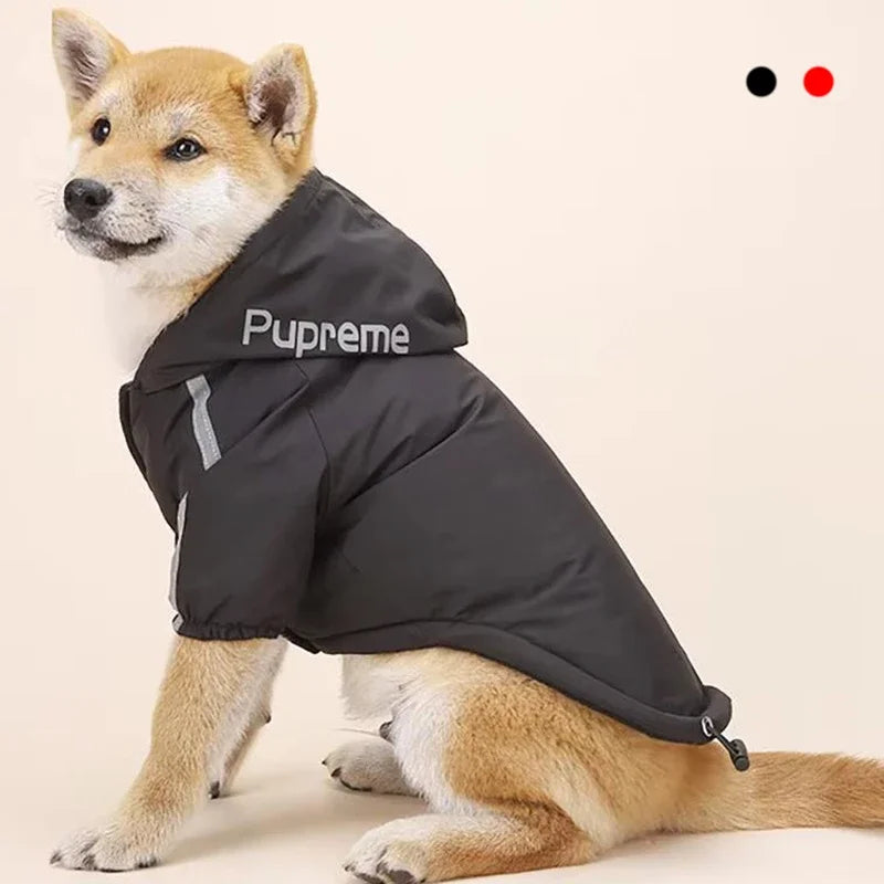 Hooded Dog Jacket with Reflective Details – Red & Black