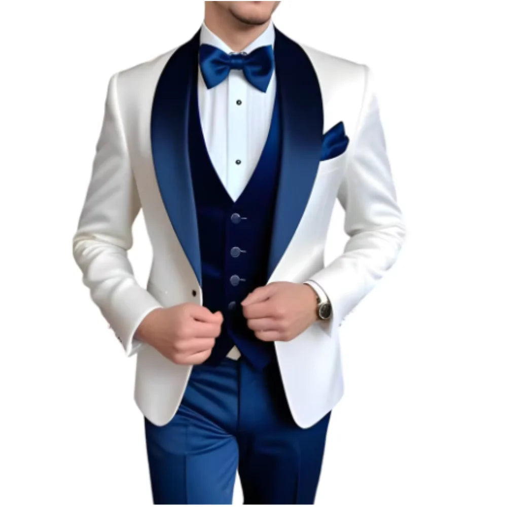 Customized Men's 3-Piece Tuxedo with Shawl Lapel Smoking Suit Wedding Groomsmen Formal Party Blazer Vest Pants Ternos Masculinos