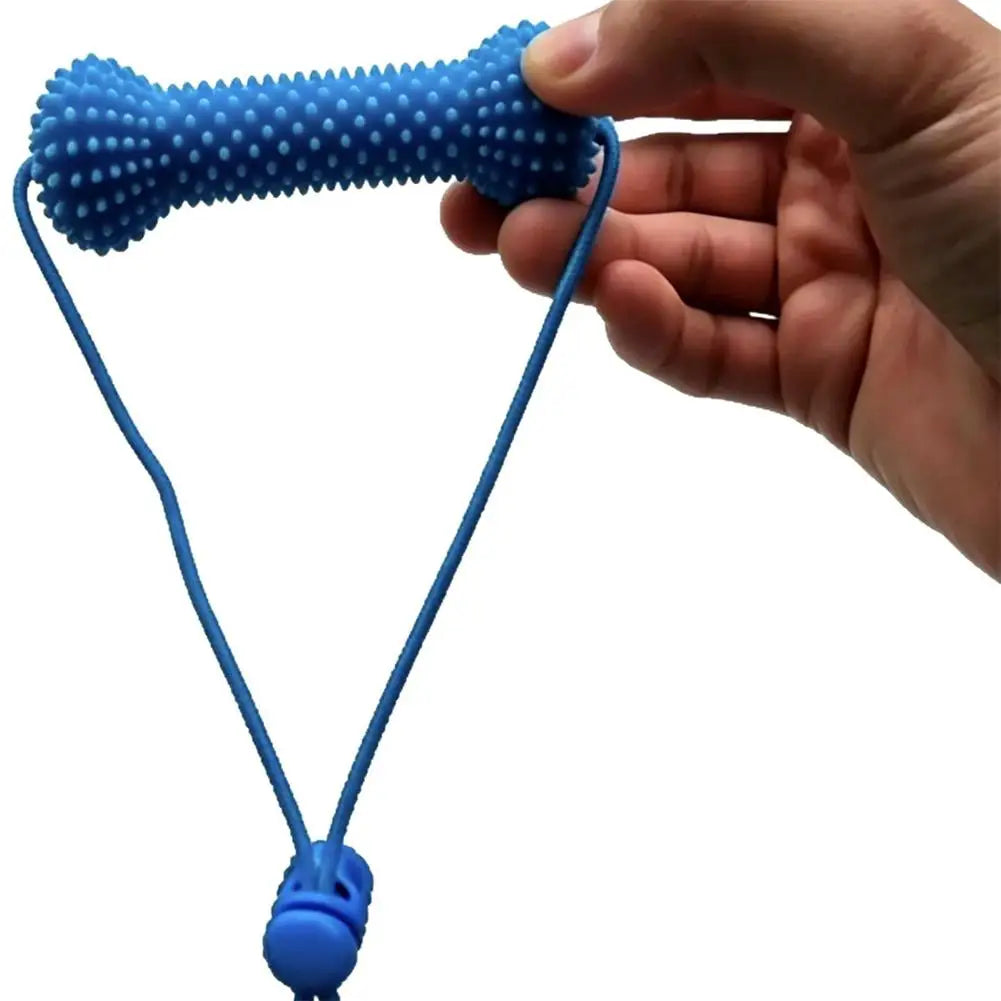 Blue Textured Dog Bone Toy with Cord – 10 or 15 cm