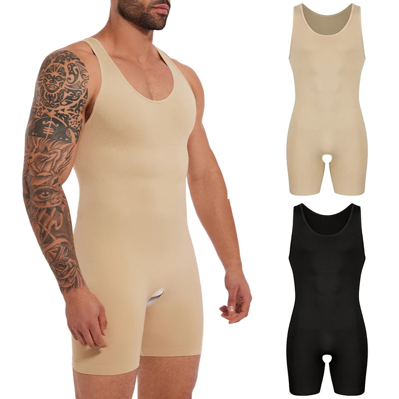 Men’s Sleeveless Compression Bodysuit – Black or Nude