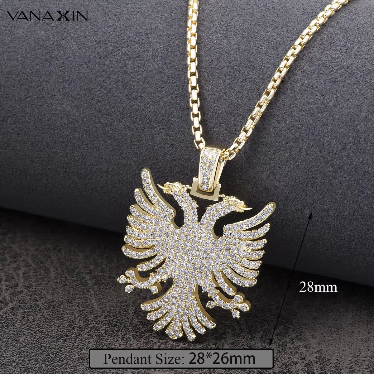Albanian Double-Headed Eagle Cubic Zirconia Pendant Necklace