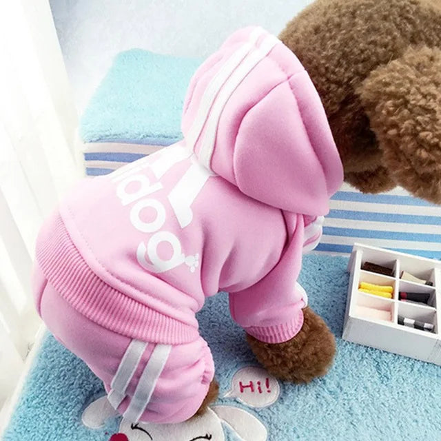 Hooded Dog Jumpsuit with Stripes & Bone Graphic