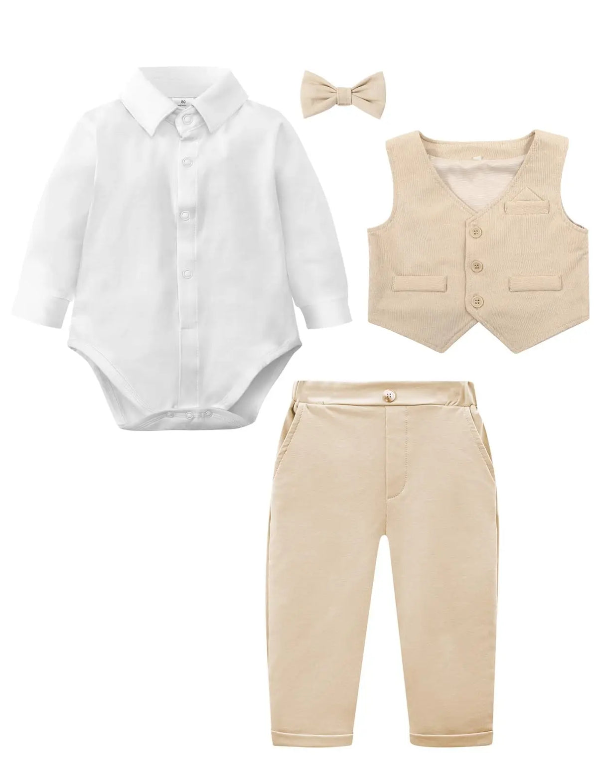 Baby Boys’ Formal Bodysuit, Vest & Trouser Set with Bow Tie – 3–18 Months