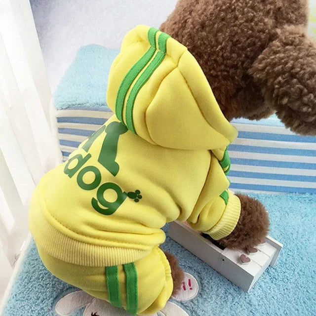 Hooded Dog Jumpsuit with Stripes & Bone Graphic