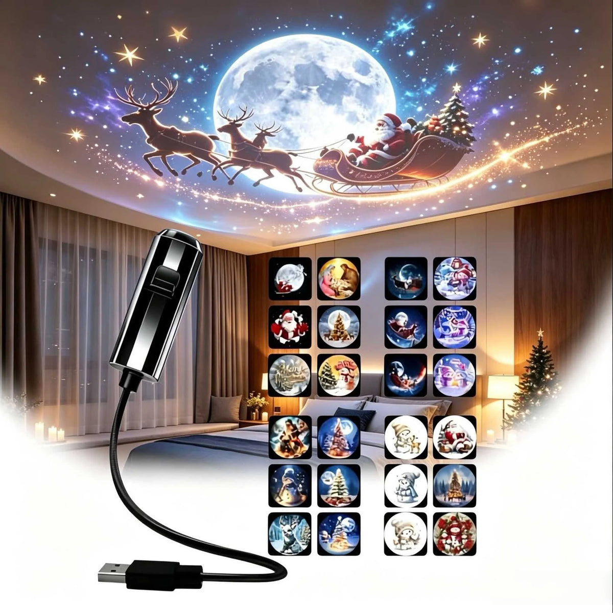 USB-C Christmas LED Projector Light – 3, 6 or 24 Patterns