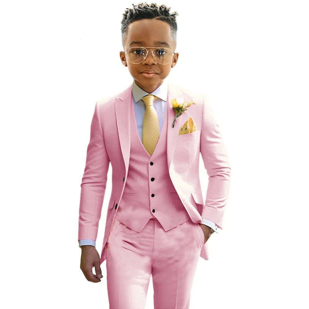 Boys’ 3-Piece Formal Suit Set – Jacket, Vest & Trousers, 2T–20T