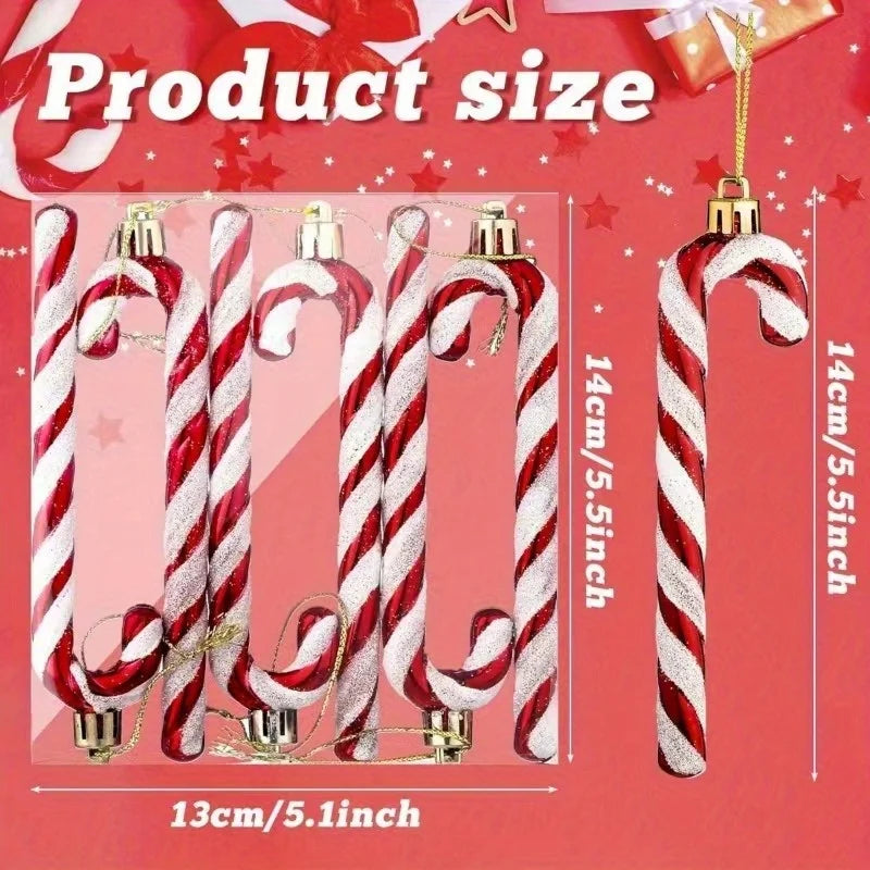 Glitter Candy Cane Christmas Ornaments – Set of 6