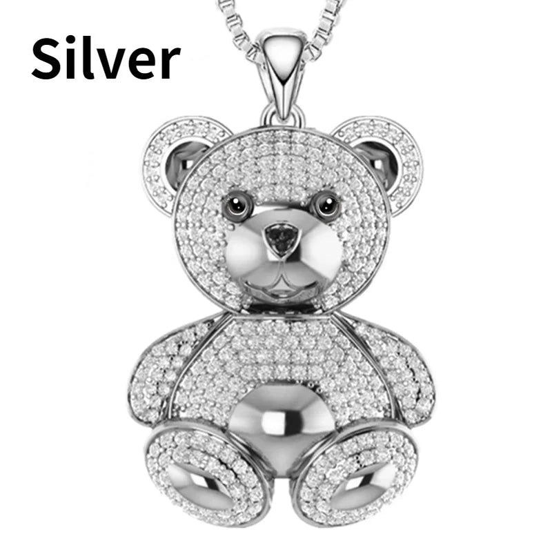 Teddy Bear Pendant Necklace with Colorful Accents