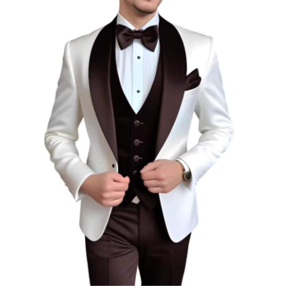 Customized Men's 3-Piece Tuxedo with Shawl Lapel Smoking Suit Wedding Groomsmen Formal Party Blazer Vest Pants Ternos Masculinos