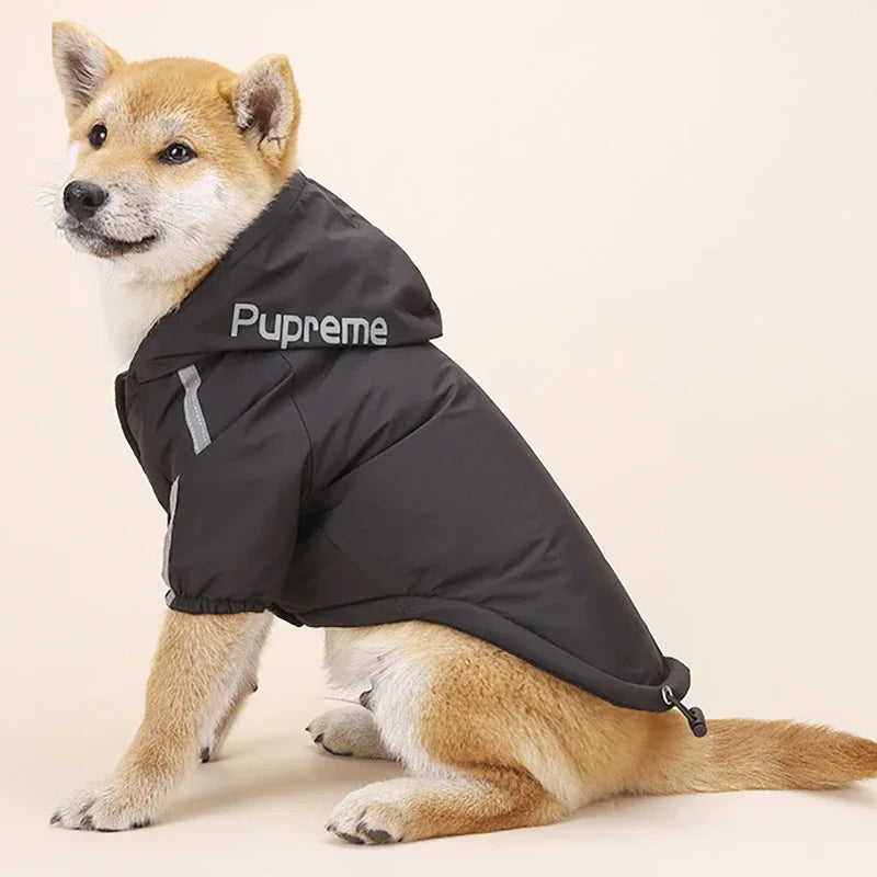 Hooded Dog Jacket with Reflective Details – Red & Black