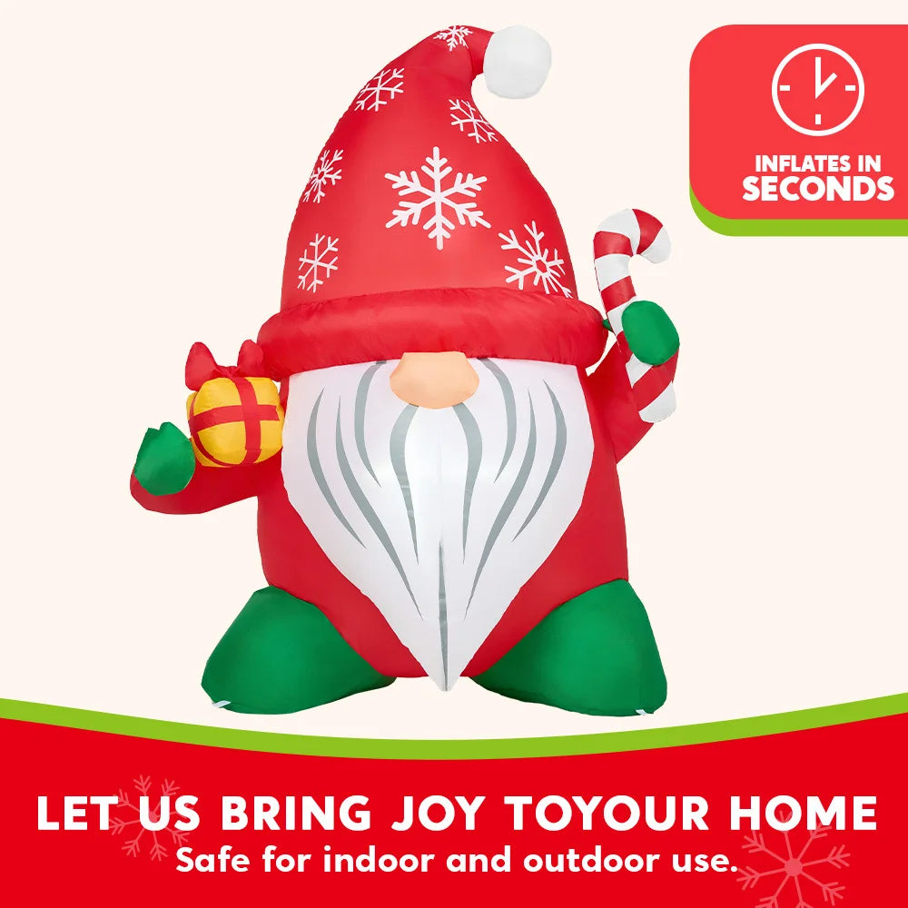 6-Foot LED Christmas Inflatable Gnome with Gift & Candy Cane