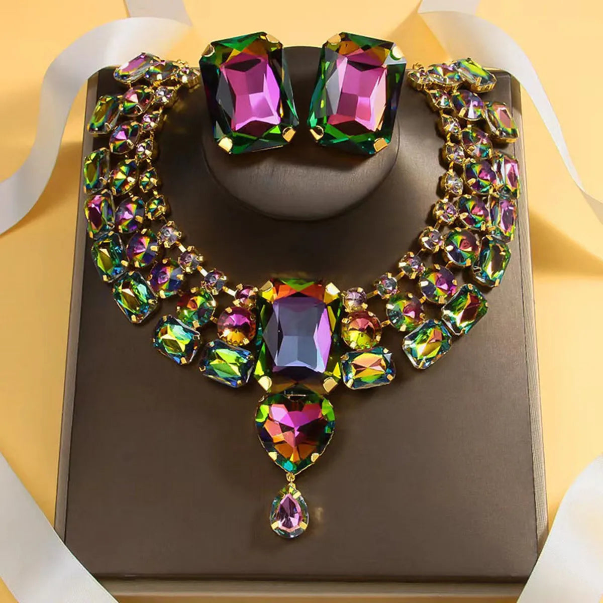 Multicolor Crystal Statement Necklace & Earring Set