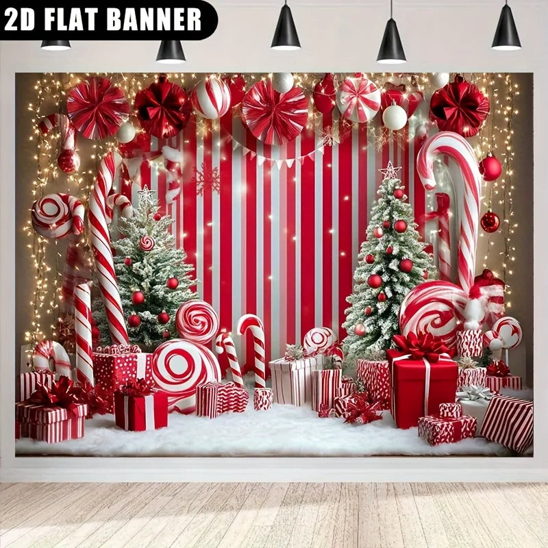 Candy Cane & Peppermint Christmas Photo Backdrop