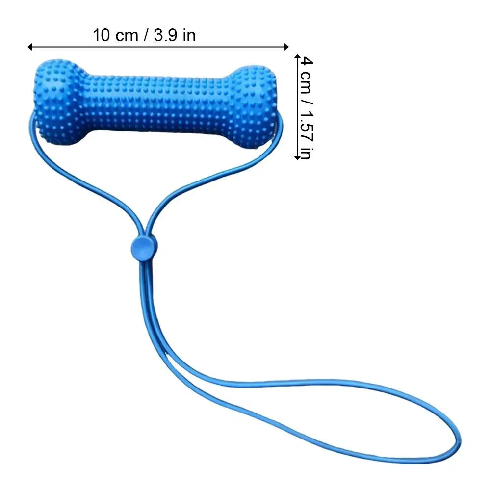 Blue Textured Dog Bone Toy with Cord – 10 or 15 cm