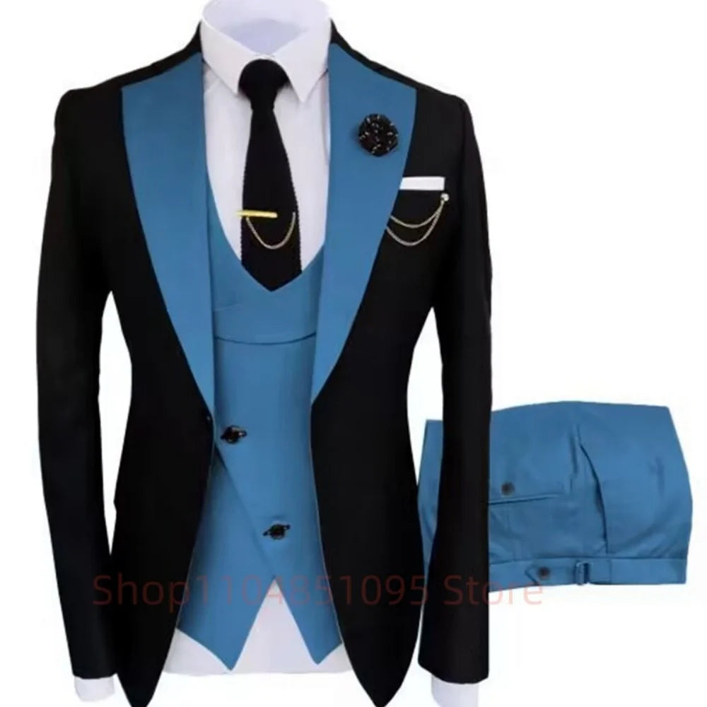 Men's Contrast-Lapel Formal Suit for Weddings & Prom