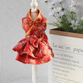 Chinese-Inspired Red & Gold Dog Dress with Bow