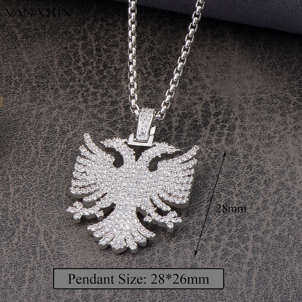 Albanian Double-Headed Eagle Cubic Zirconia Pendant Necklace
